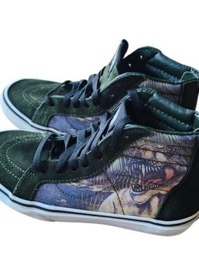 Vans High-Top Sneakers with Green Suede and Graphic Dino Sides